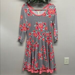 Matilda Jane Marzipan Rose Fit & Flare Happy & Free Layered 3/4 Sleeve Dress M